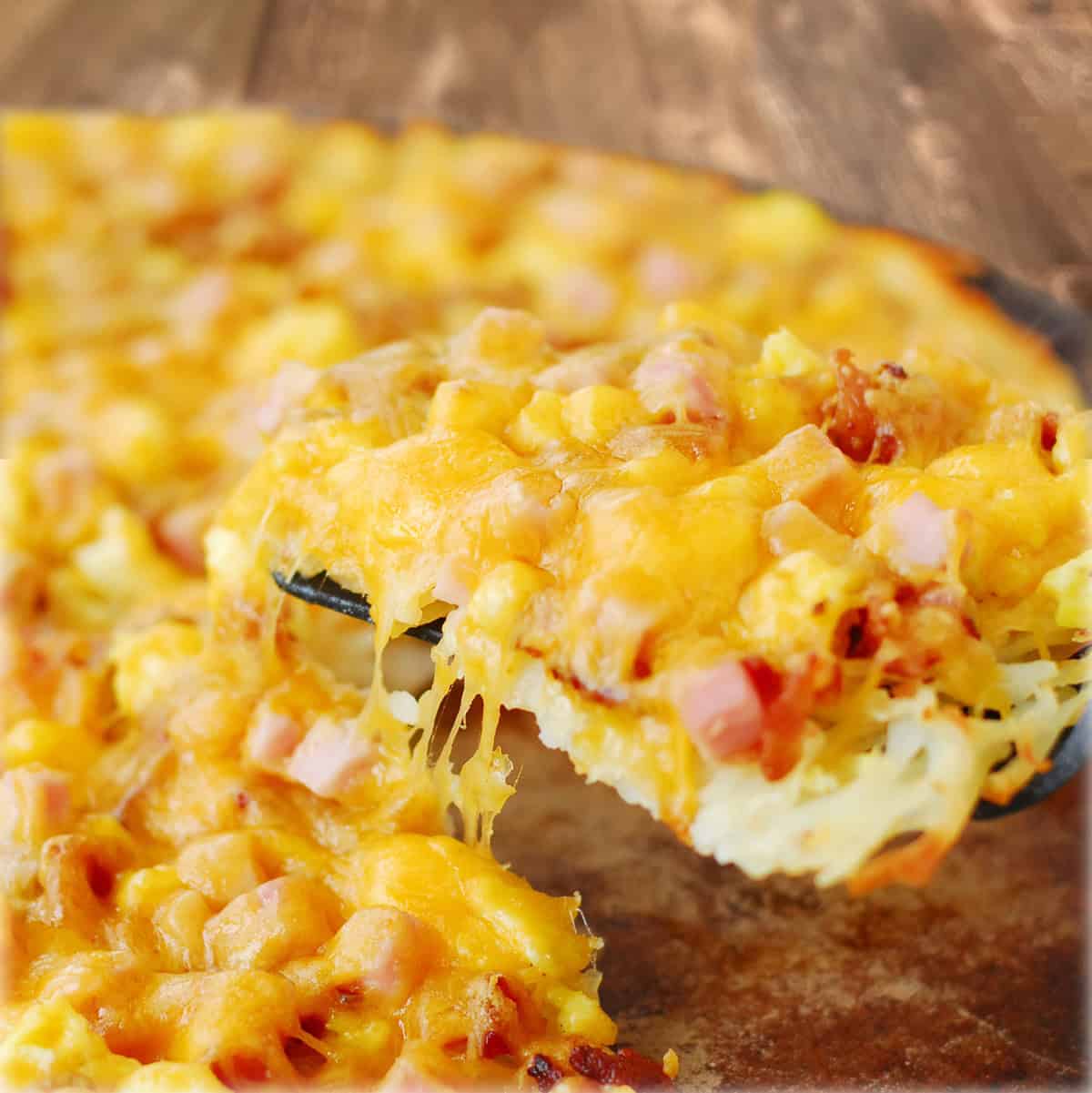 The Gunny Sack breakfast pizza slice.