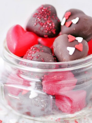 Chocolate covered cherry and cinnamon hearts.