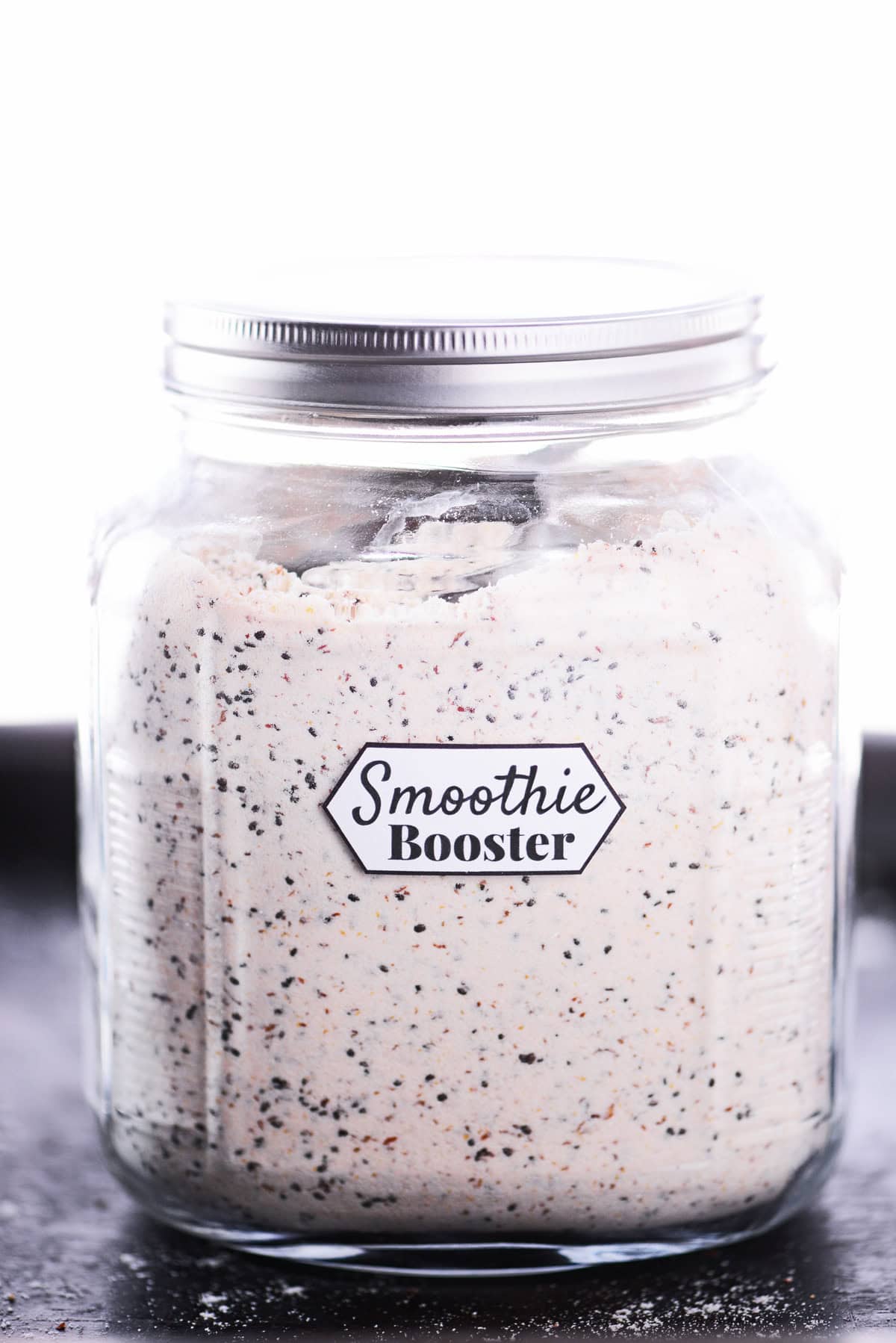 Smoothie booster in a glass jar.