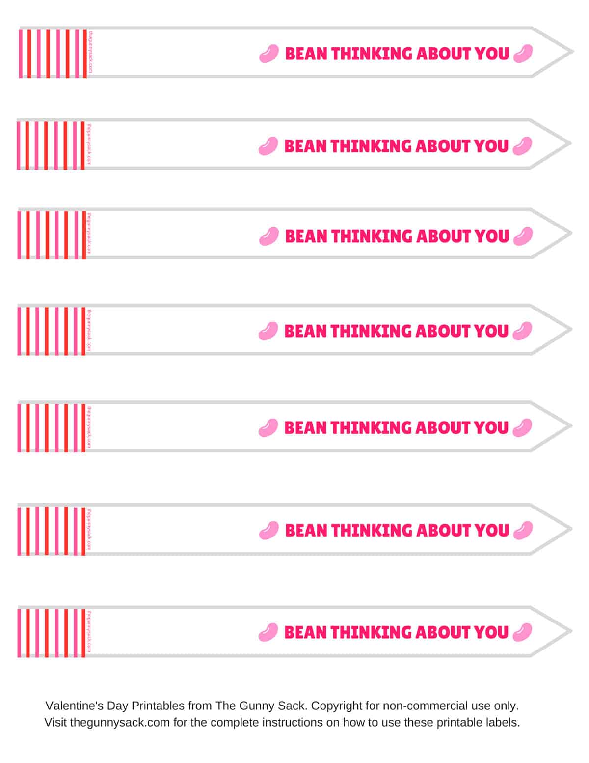 Bean Thinking About You Valentine's Day Free Printable Labels