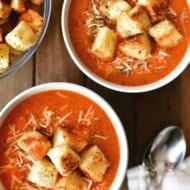 Pizza Soup with Homemade Croutons