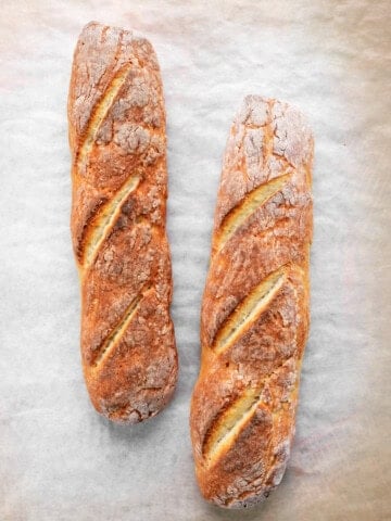 bread loaves on parchment.