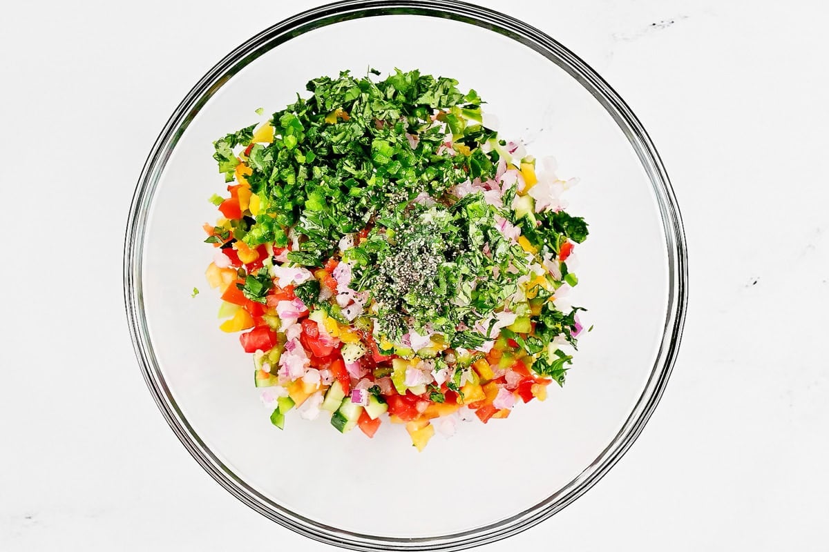 Fresh ingredients in a glass bowl.