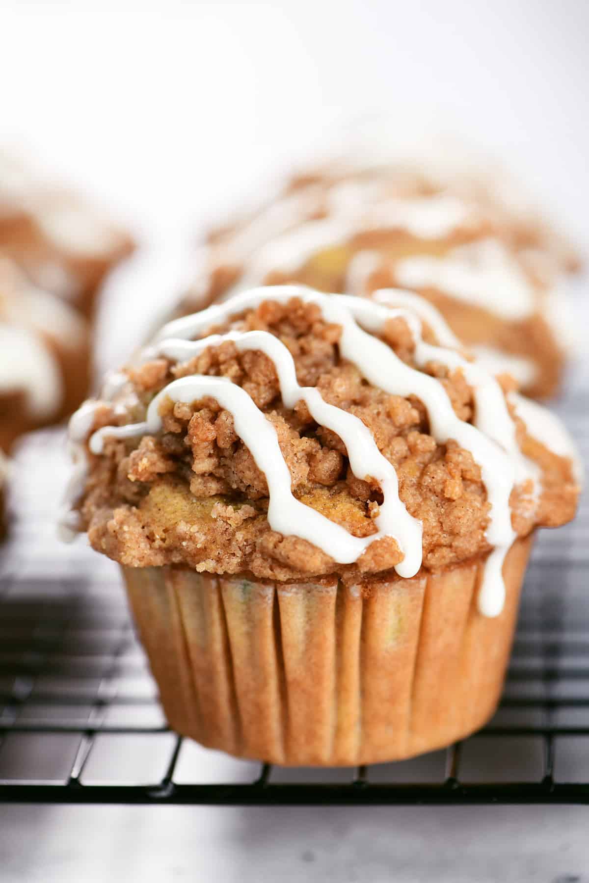 Zucchini crumble muffins with drizzle.