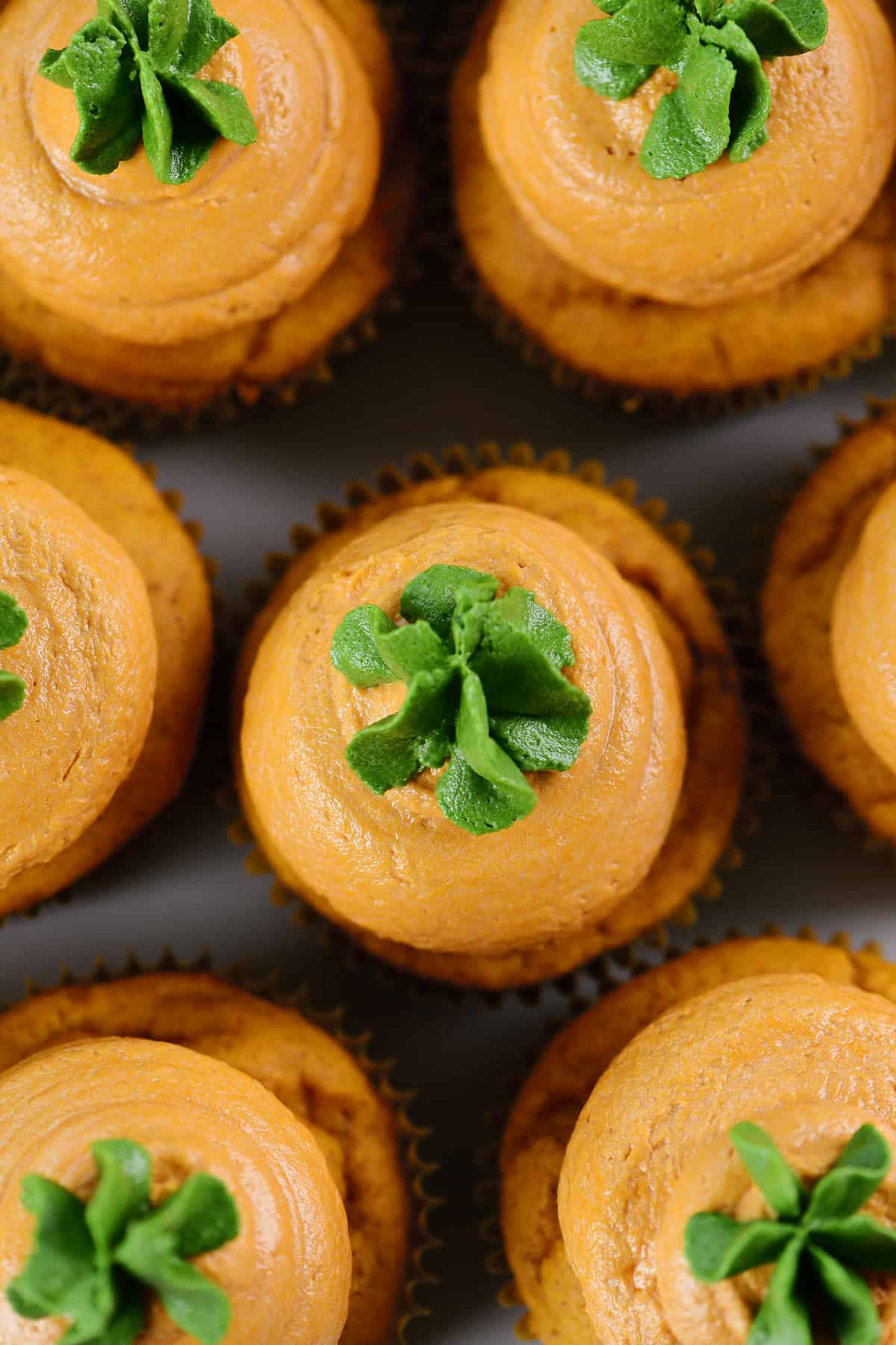 Looking down at the top of pumpkin cupcakes.