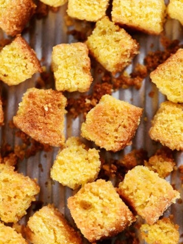 Toasted cornbread croutons.