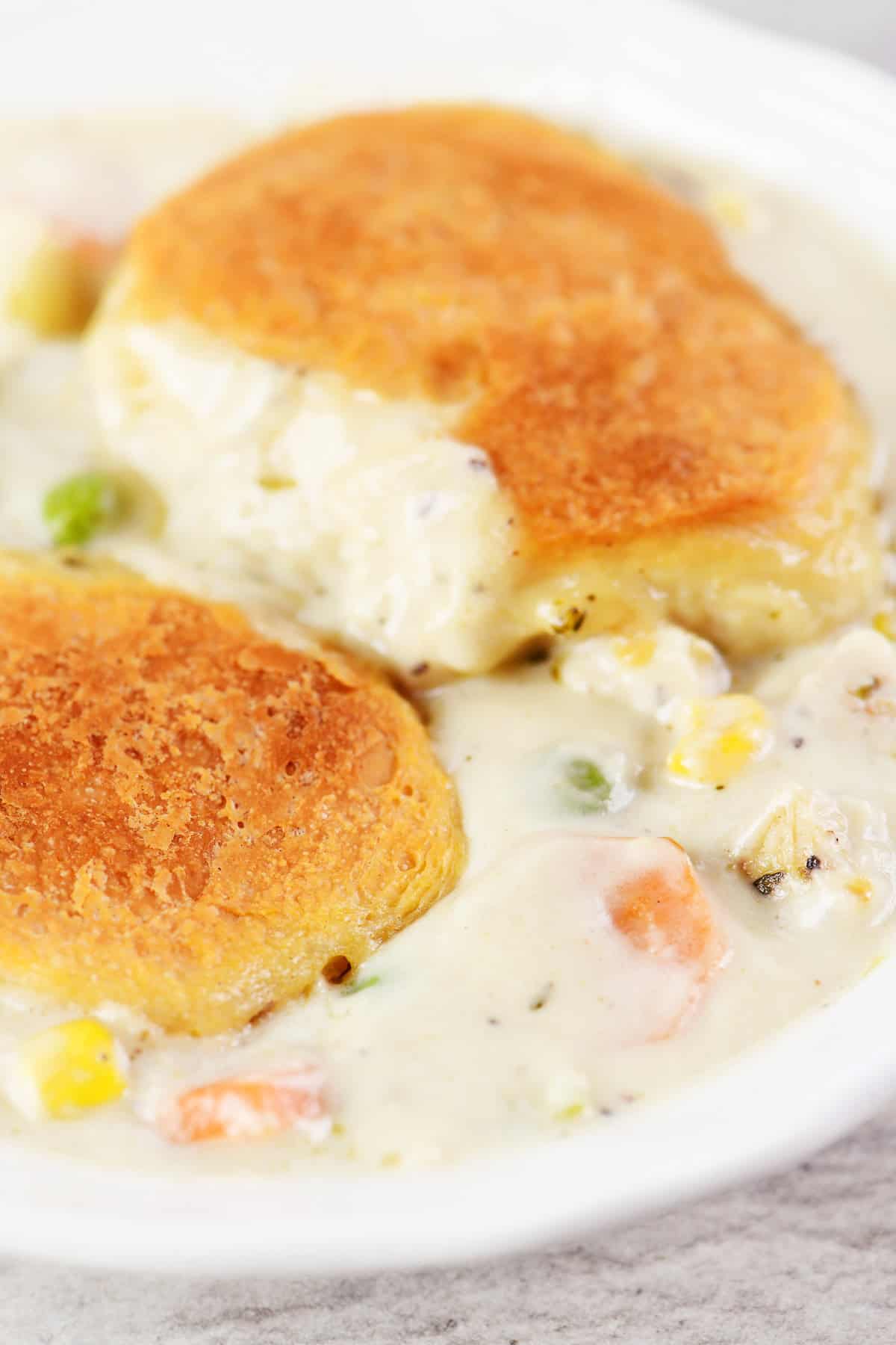 Turkey pot pie in a bowl