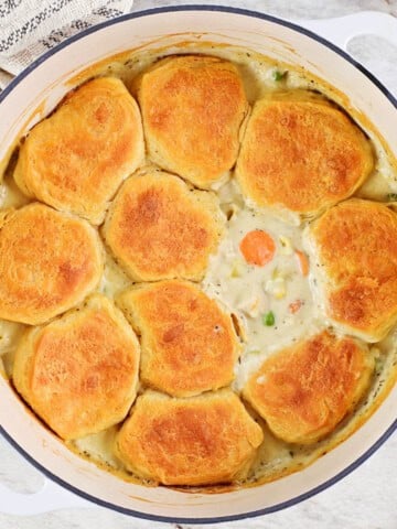 Turkey pot pie with biscuits.