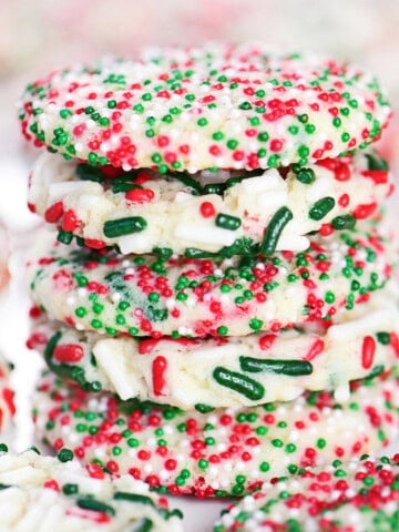 Sprinkles sugar cookies stack.