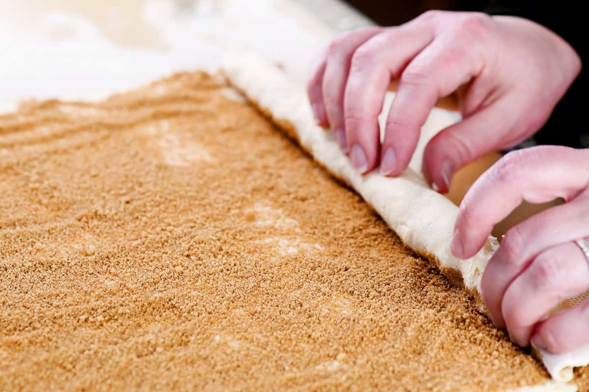 Rolling the dough.