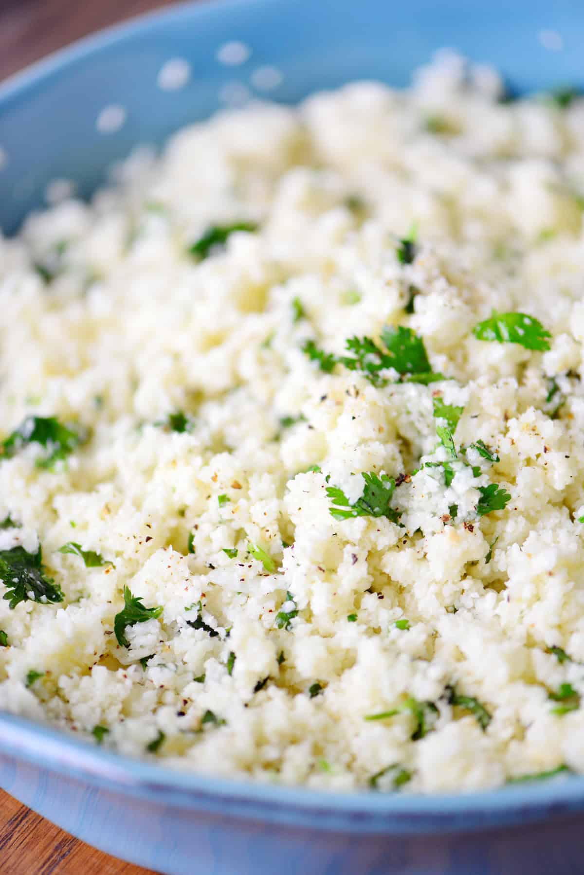 Cilantro lime cauliflower rice in a bowl.